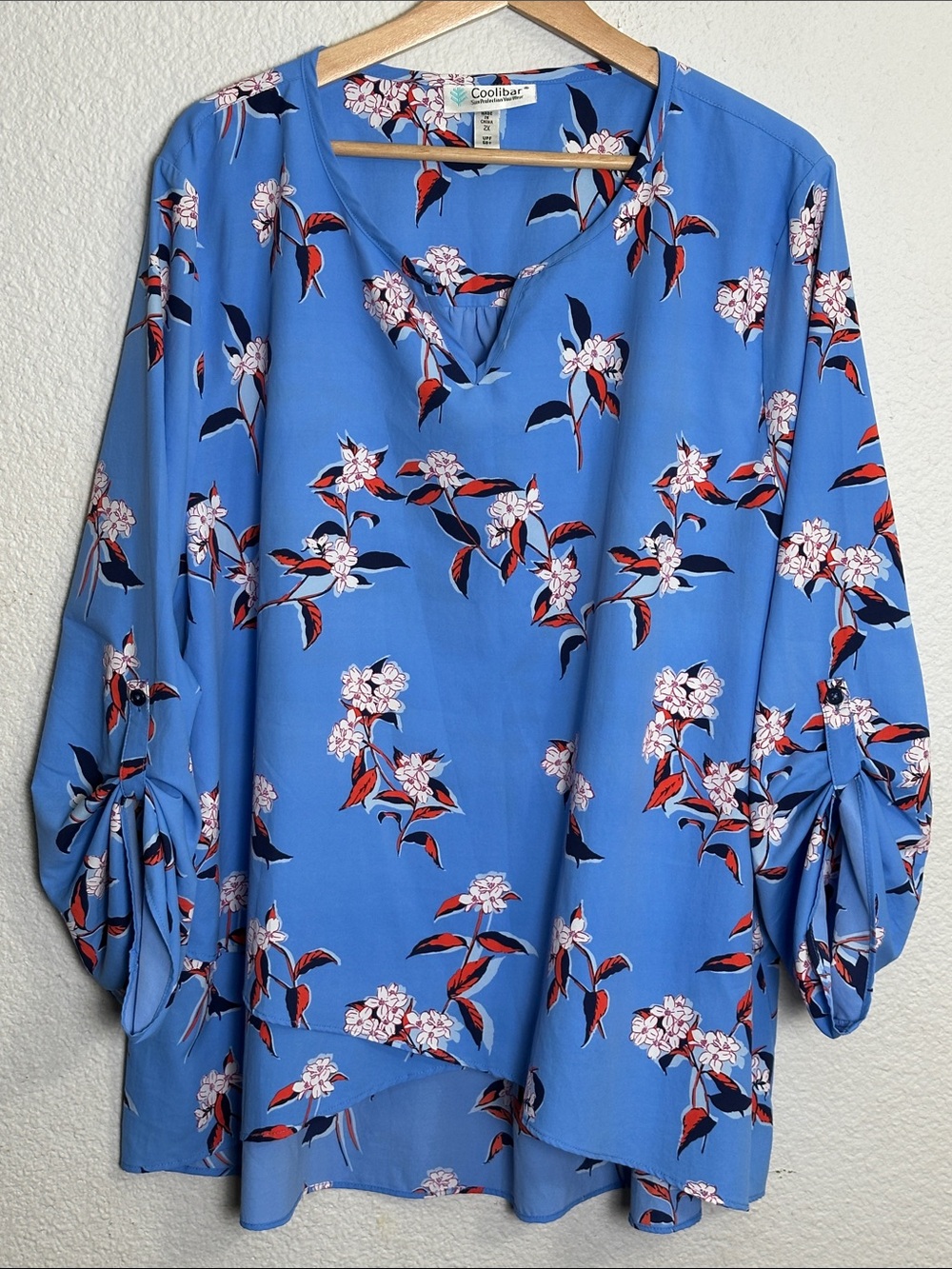 Coolibar Blue Floral Top UPF 50+ Sun Protection Coastal Resortwear Womens 2X